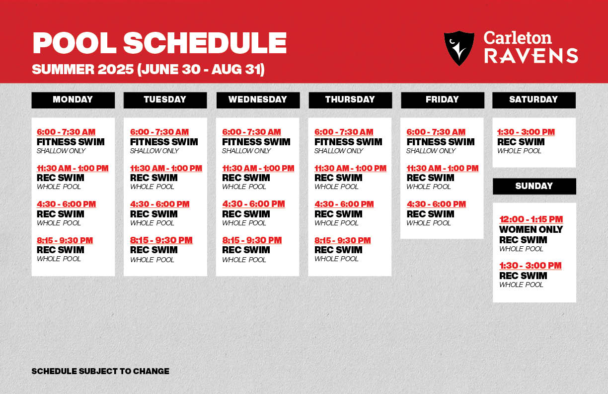 Pool Schedule Summer 2025 (June 30 - August 31)
