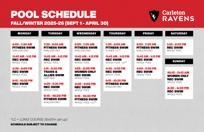Pool Schedule: Fall/Winter 2025-2026 (Sept 1 - April 30)
